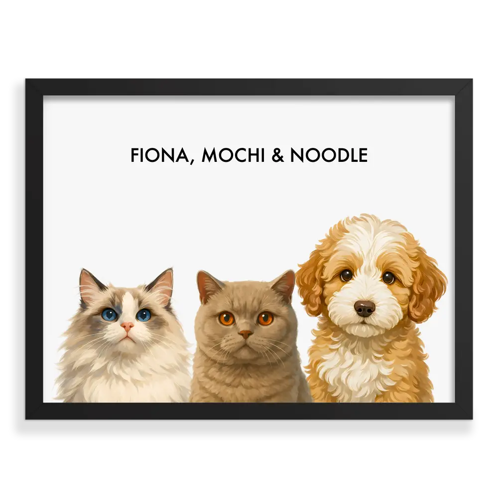 Custom Three Pet Portrait - Signature