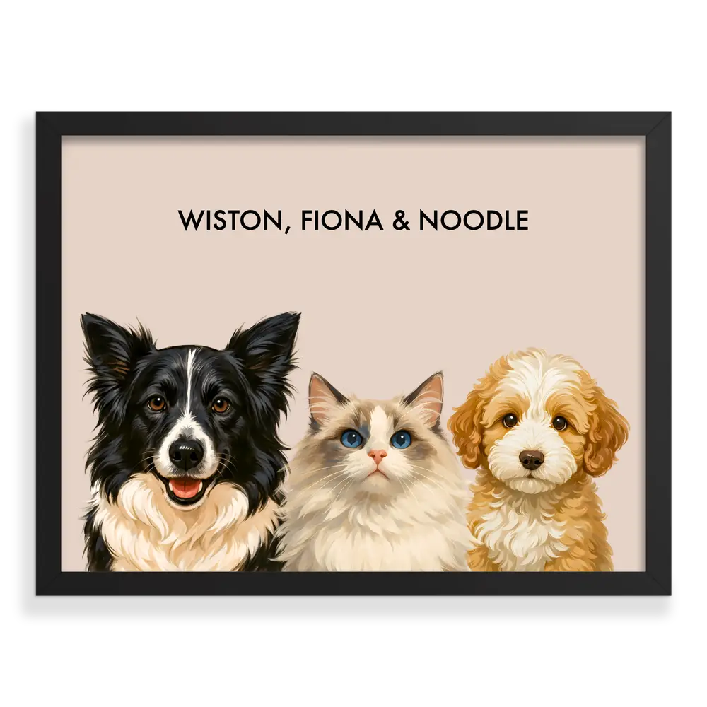 Custom Three Pet Portrait - Signature