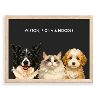 Custom Three Pet Portrait - Signature