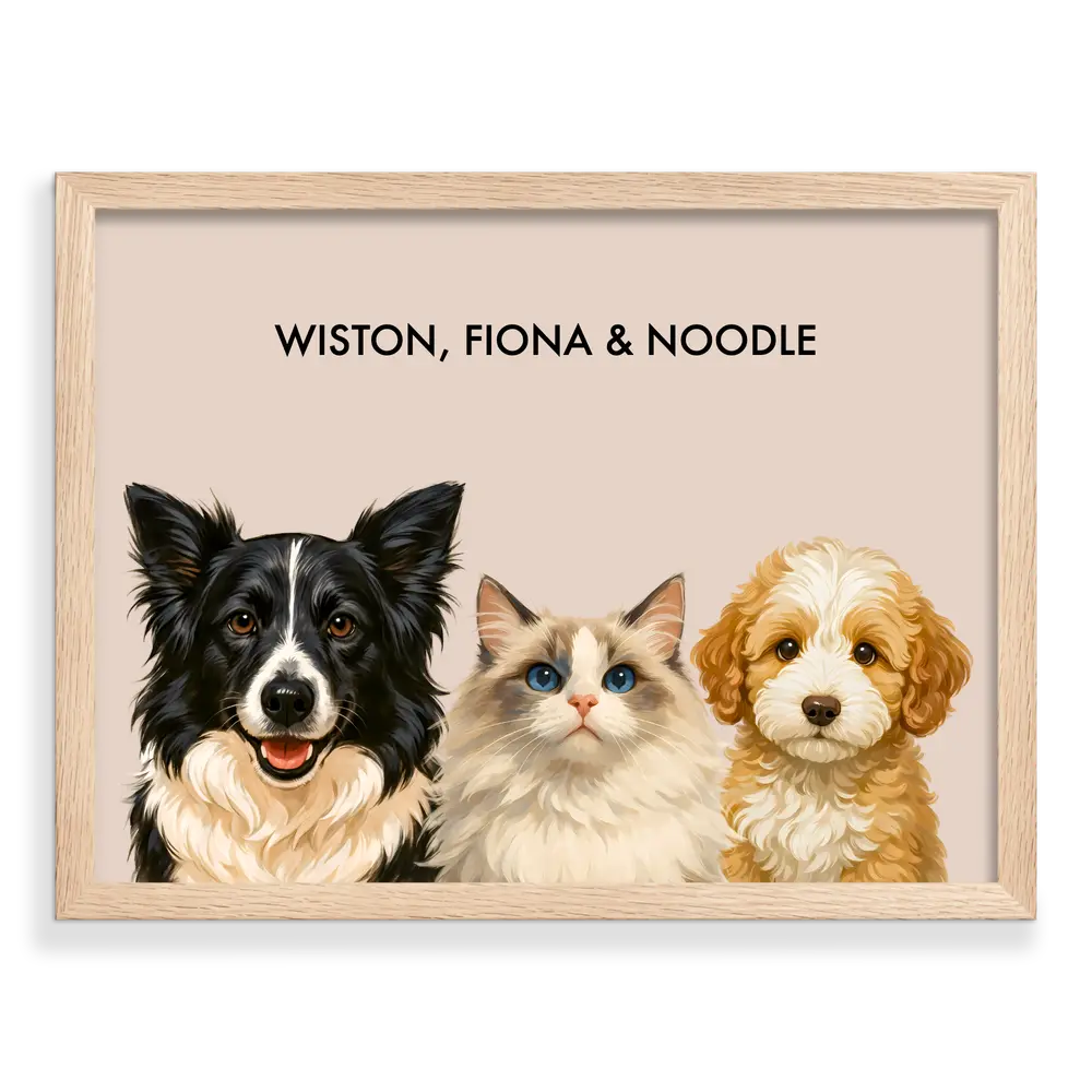 Custom Three Pet Portrait - Signature