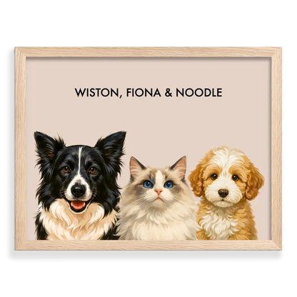 Custom Three Pet Portrait - Signature