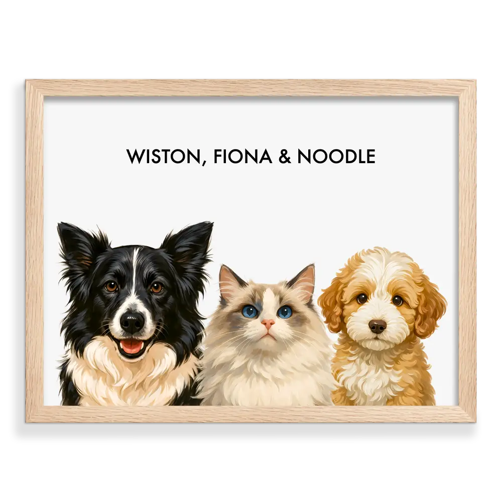 Custom Three Pet Portrait - Signature